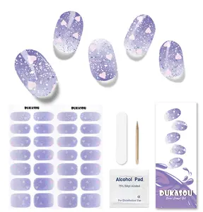 Semi Cured Gel Nail Strips, 28pcs Gradient Love Gel Nail Strips with Any UV Light, Gel Nail Stickers Full Nail Wraps for Women Girls Kids DIY Gift, Include Prep Pads, Nail File&Wood Stick