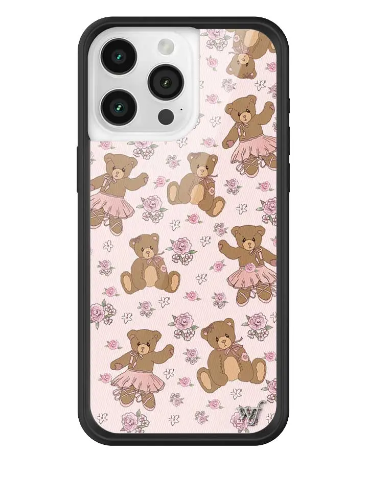 Bear-y Ballet | Limited Edition Trendy iPhone Case | Raised Protective Black Bumper | Women Owned Small Business | Vibrant Pink Backround Colorful Pink Roses Brown Bears in Pink Skirts | Safety Casing Protective | Gift for Her