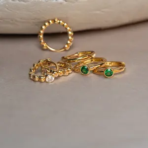 Diamond Beaded Huggie Hoop Earring in Solid 14k Yellow Gold