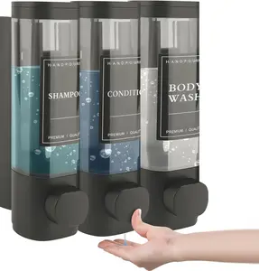 Zoronk Shampoo and Conditioner Dispenser, Shower Soap Dispenser Wall Mounted 3 Chamber 300ml, Refillable Hand Soap Dispensers, Body Wash Dispenser for Bathroom Kitchen Hotel Home (Black)