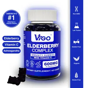 VIGO Gummies Elderberry Complex Gummy Vitamins for Heart Health, Cold & Flu, and Immunity Support Dietary Supplement Healthcare Fitness Zinc Edible