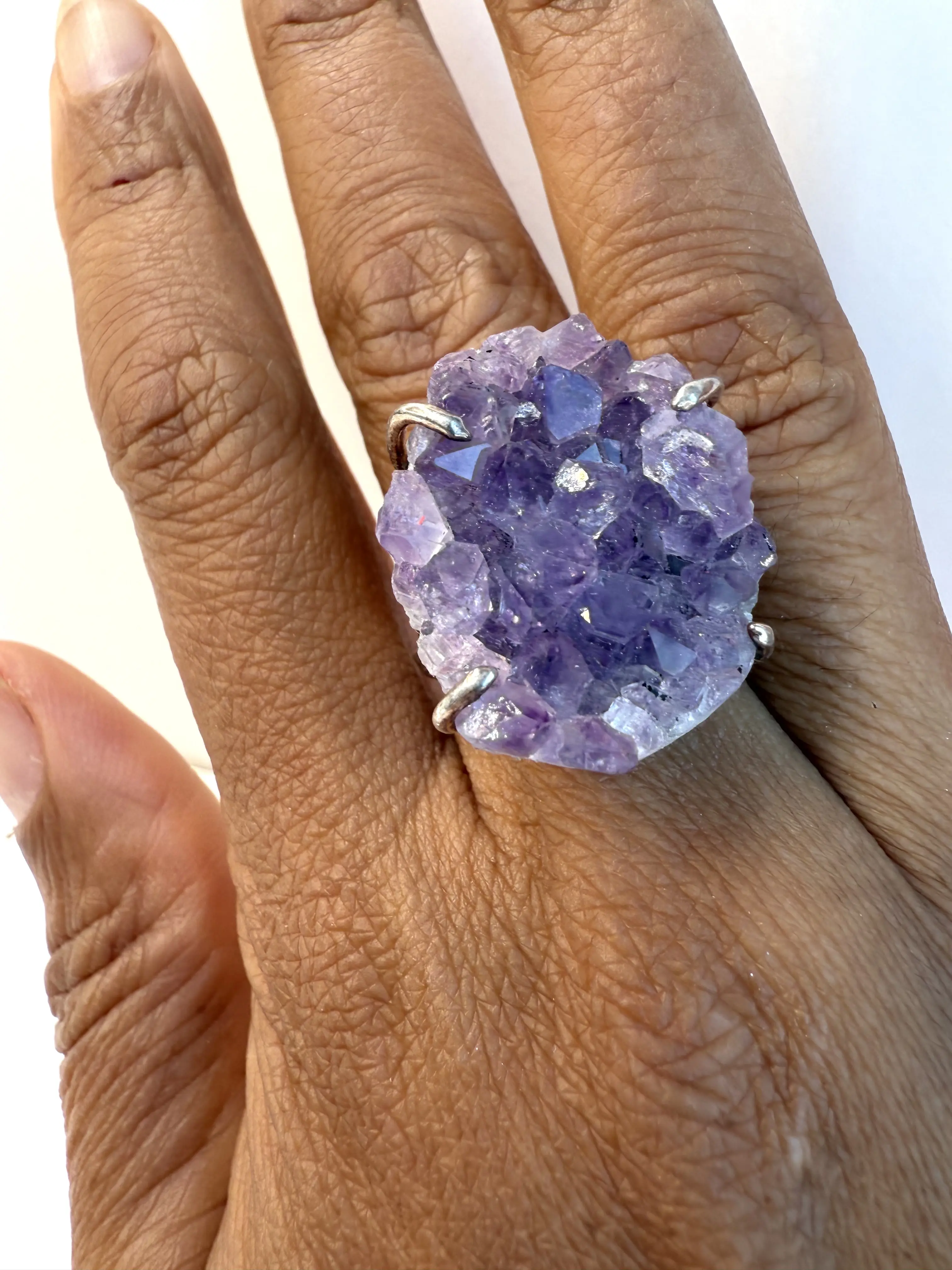 Raw Amethyst Adjustable Statement Ring Handmade Brazil Stone Unique Natural Charm for Casual Formal Wear Enhances Energy Protection