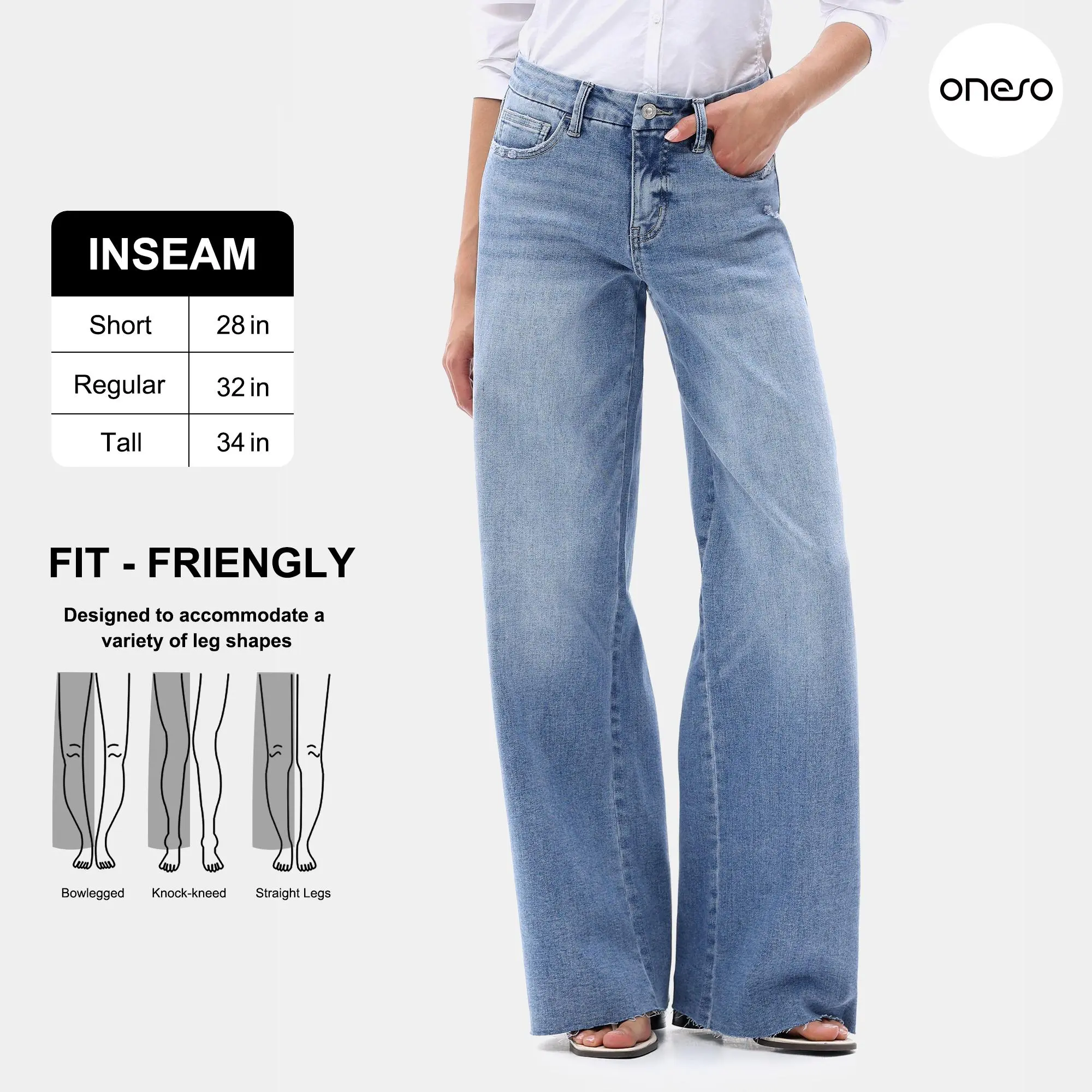 【3 Lengths】Freya ONESO Women's Tummy Control Raw Hem Baggy Denim Pants Mid Rise Wide Leg Denim Jeans  Retro Streetwear Style Comfortable Jeans Commuter Style Baggy High Stretchy Soft Breathable Spring& Summer #SummerVibes