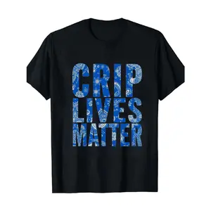 Men's CRIP LIVES MATTER Graphic T-Shirt - Casual Black Shortleeve Round Neck Tee, Bold Blue Paisley Print, Comfortable Fit, Plus Sizes Available, Streetwear Statement Piece for Casual Outings Crewneck Menswear Tshirt