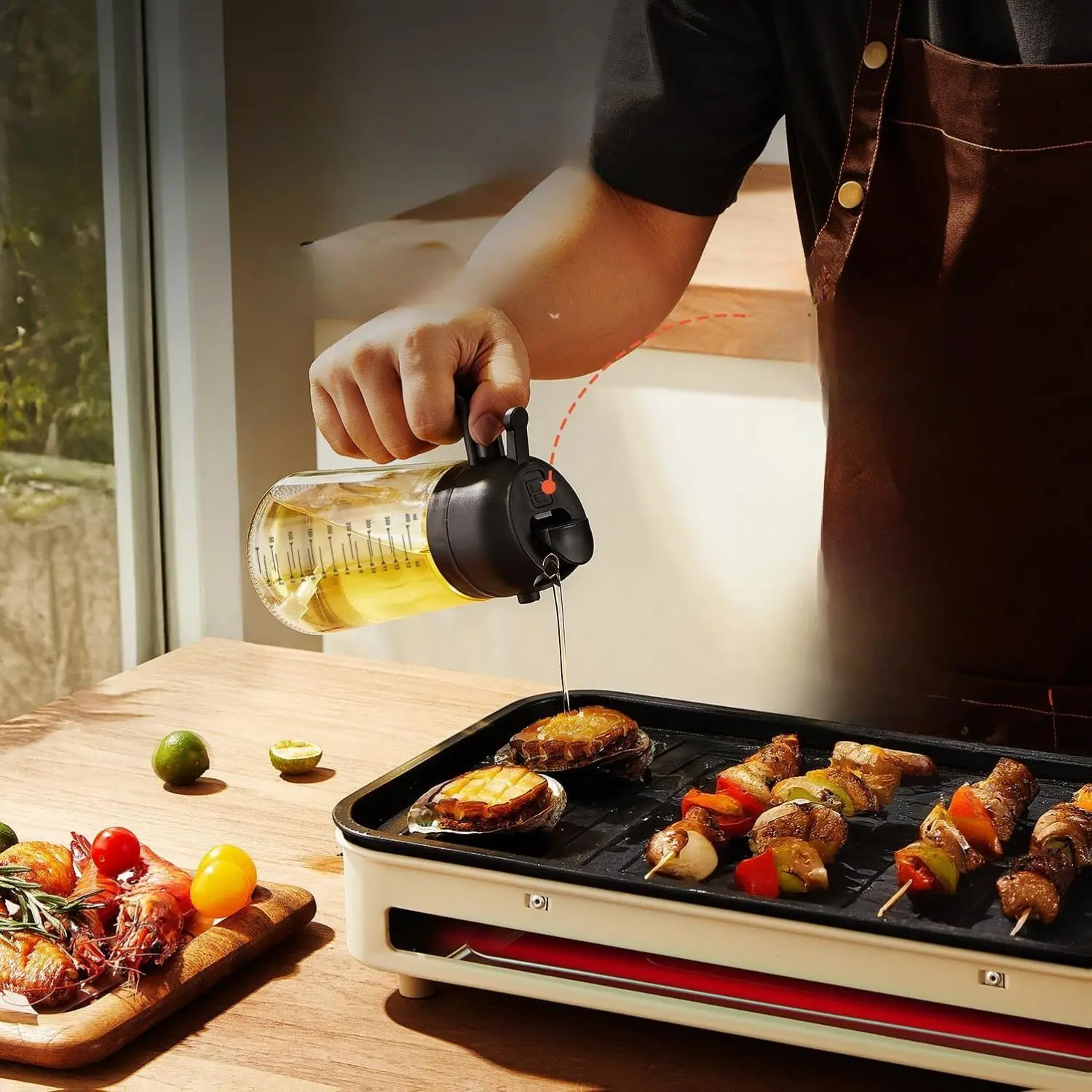 TrendPlain 16oz/470ml Glass Olive Oil Sprayer for Cooking - 2 in 1