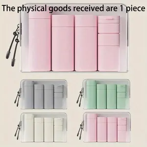6-Piece Travel Makeup Cosmetic Dispenser Bottle Set, Makeup Tools, Portable Cream & Shampoo Containers, Includes PU Bag, Makeup Organizer Pouch, Beauty Organizer, Sizes 100ML-15ML, Ideal for Travel Essentials