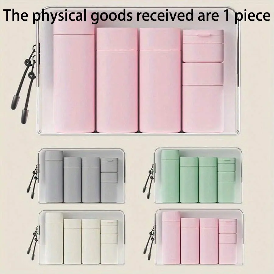 6-Piece Travel Makeup Cosmetic Dispenser Bottle Set, Makeup Tools, Make Up Organizers And Storage, Portable Cream & Shampoo Containers, Makeup Storage, Includes PU Bag, Sizes 100ML-15ML, Ideal for Travel Essentials