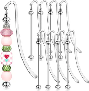 8 count Beadable Bookmarks DIY Metal Blank Bar Bookmark for Beads Modern Beaded Craft  Pendant Charm  for Book Lovers Student Teacher Office Supplies()