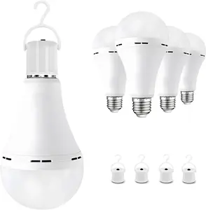 4 Pack Emergency-Rechargeable-Light-Bulb, Stay Lights Up When Power Failure, 1200mAh 12W Equivalent LED Light Bulbs for Home, Camping, Tent (E27, with Hook) (Daylight)