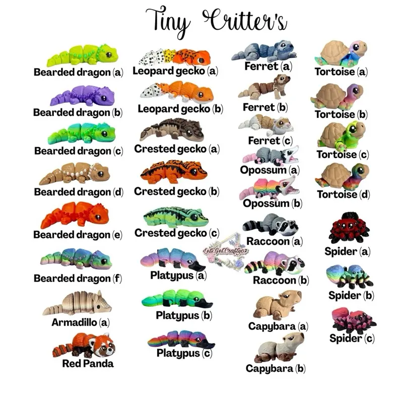 Tiny Critters | Pocket Buddies- 3D Printed Assorted Animal Fidget Figurines. Realistic Appearance. Approximately 2- 2.5 Inch. Decor Collectibles Ornaments. Customizable