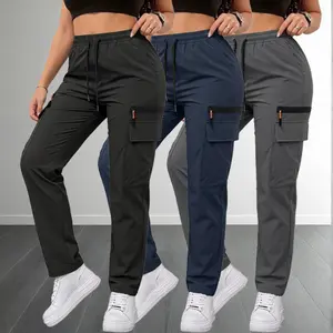 Women’s Summer Breathable Stretch Cargo Pants 3-Piece Set — Lightweight, quick-drying outdoor casual long pants featuring a drawstring, faux zipper decoration, multiple pockets, and an adjustable waistband fathersdaygift