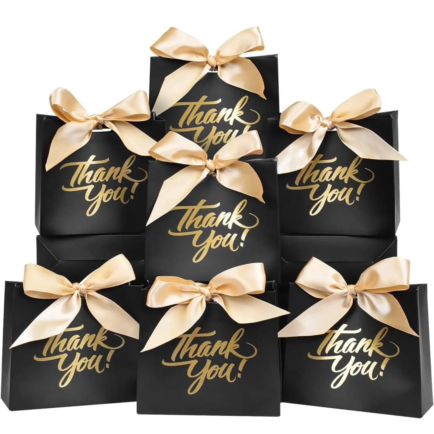Thank You Gift Bag, 50pcs/set Paper Gift Bag with Ribbon, Gift Paper Bags, Party Favor Bag, Mini Candy Treat Bag for Birthday Wedding Party Holiday, Graduation Gift Wrapping, Gift Packaging