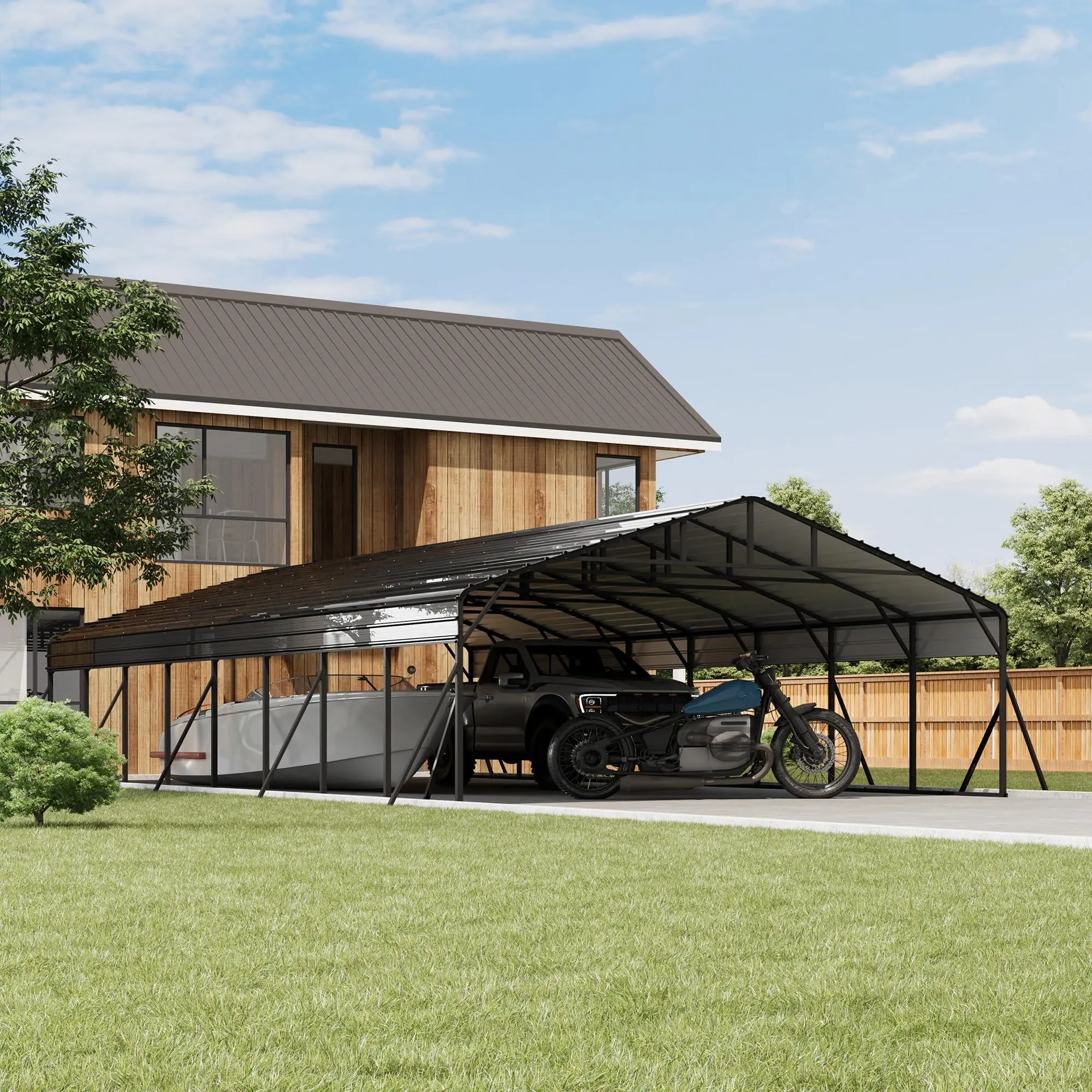 Gaomon Heavy-Duty Weatherproof Metal Carport, 20'in Wide 40'in Deep Galvanized Steel Roof Shade Cover, Water-Resistant Outdoor Shelter Kit with Enhanced Base & Heavy Anchor, Easy-Setup Tall Frame for Cars, Parties