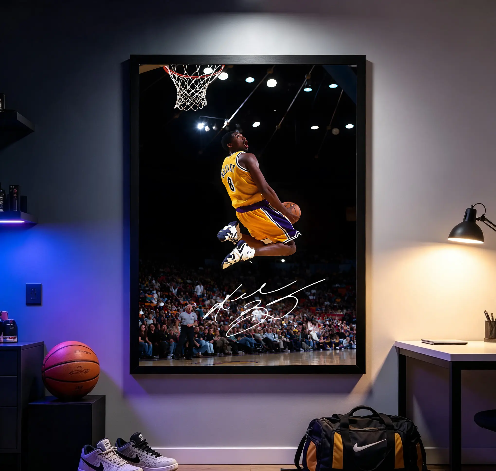 Kobe Bryant #8 Dunk Unframed Canvas Poster Basketball Legend Wall Art, Home Decor for Teen Bedroom, Man Cave, Collectible Gift for Lakers Fans