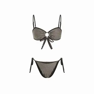 Cider Gingham Sweetheart Cut Out Ring Detail Tie Side Bracelet Bikini Set SwimWeek