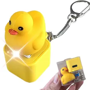 Duck Quacking Keychain & Cat Meowing Keychain, Funny Quacking Duck Hat Keychain, USB Rechargeable Sensory Button Quacking Duck Toy Keychain