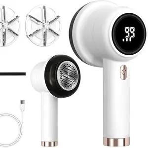 Rechargeable Fabric Shaver with 2 Replaceable Stainless Steel 6-Leaf Blades(1 Free Extra Included) | Lint Remover with 3-Speed Settings & LED Display - Efficient Sweater and Lint Shaver for Clothes, Removing Fuzz, Lint Balls, Pills, and Hairballs.