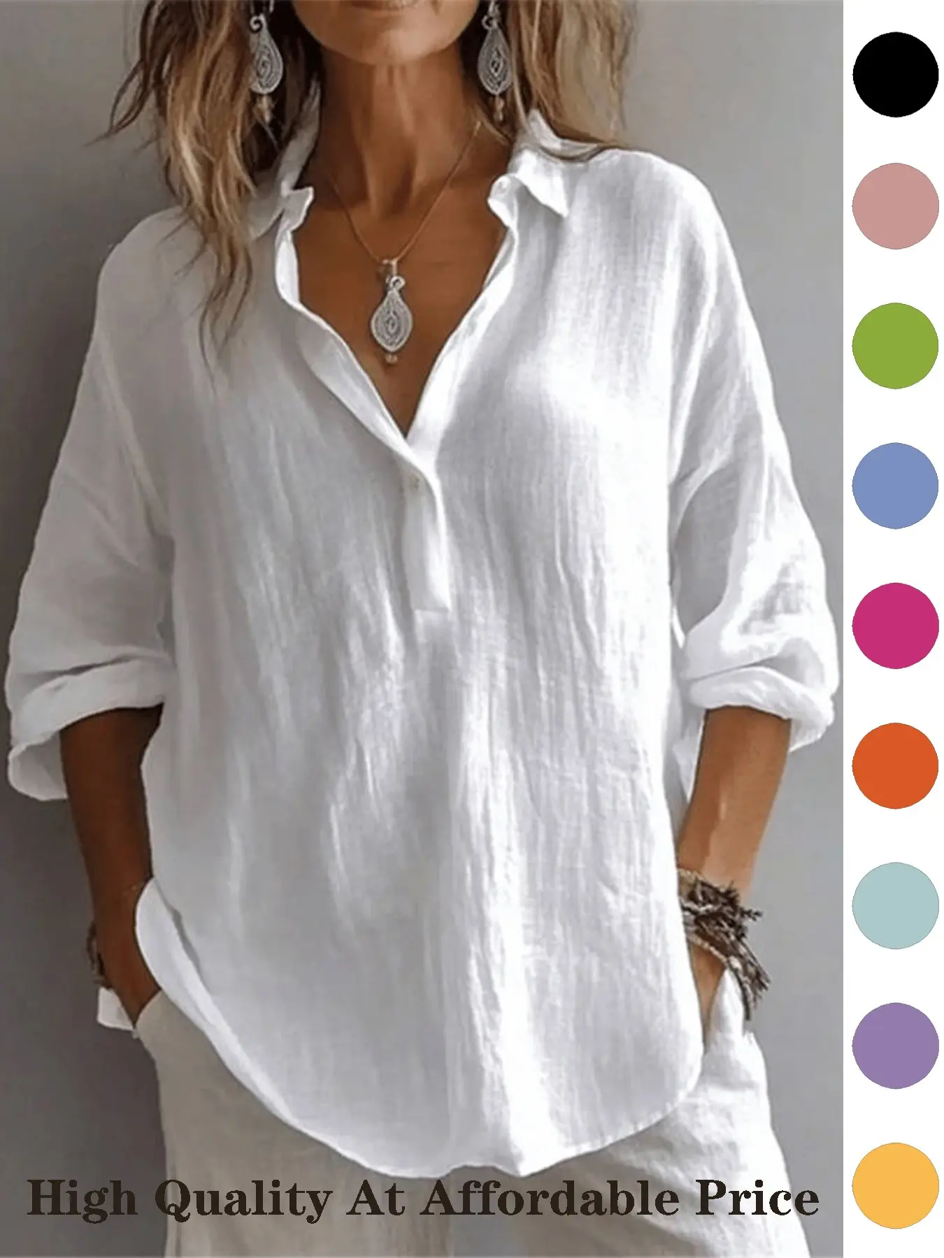 Elegant Basic Women's Solid Color Shirt Blouse, Casual Long Sleeve Button Front Top, Daily Wear Summer Spring Fashion, Regular Fit, Button Up Blouses, Casual Daily Tops