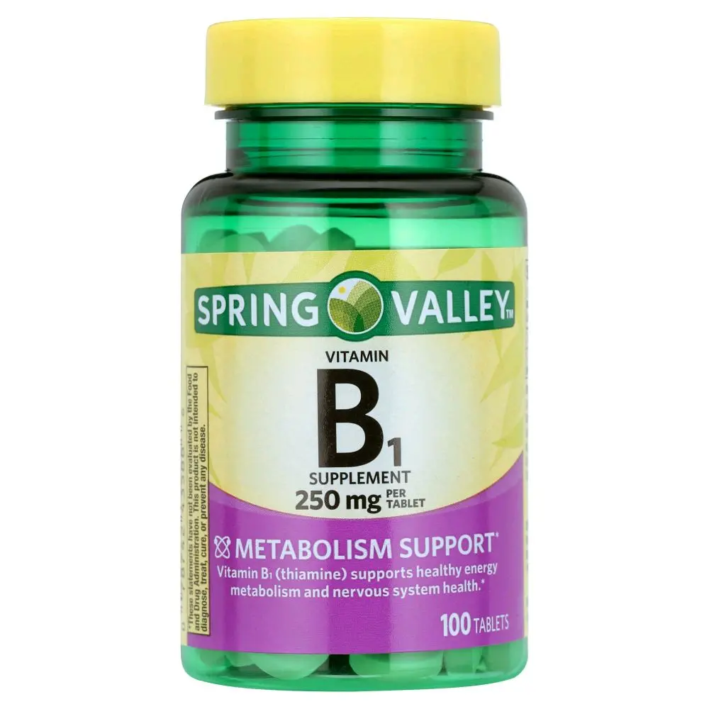 Spring Valley Vitamin B1 250mg Tablets, 100ct - Dietary Supplement for Metabolism Support, Healthcare & Fitness