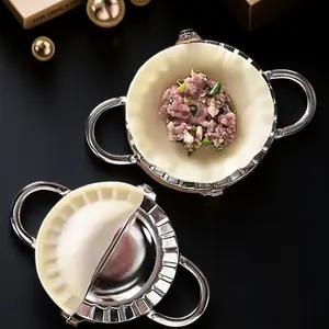 Stainless Steel Dumpling Maker Set, Multifunctional Kitchen Utensils - All-in-One Dumpling Press, Dough Cutter, Filling Scoop, Non-Stick Ring, Rust-Proof, Embossed Mold for Dumplings, Wontons, Non-Slip Handle, Easy to Clean