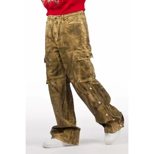 Kuiper Beige Oil Wash Baggy Cargo Flare Jean