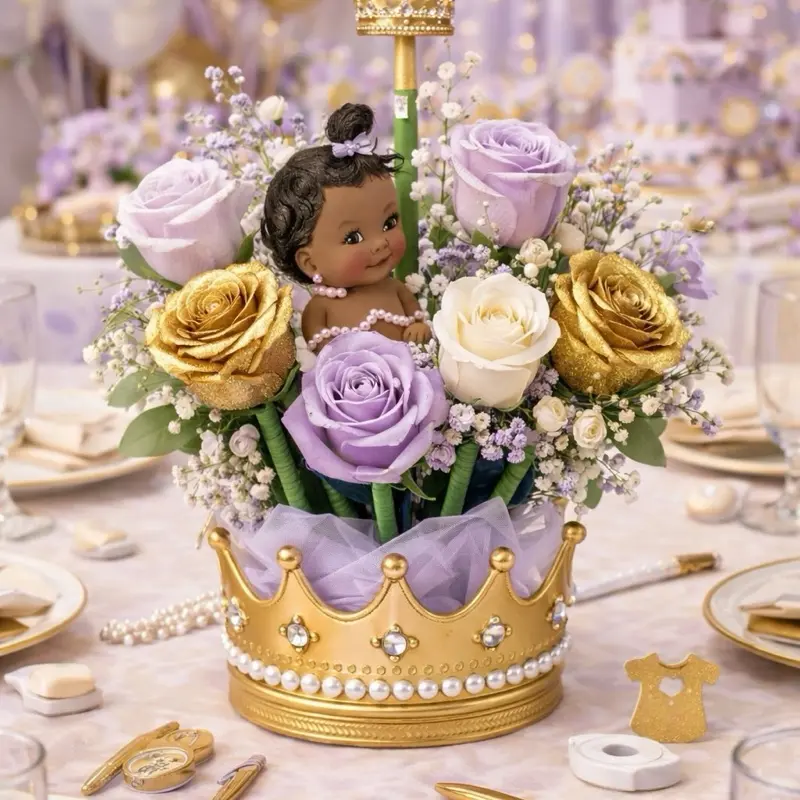 Crowned in Bloom Baby Shower Centerpiece Set with Memory Book & Floral Pens