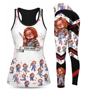 Horror Doll Inspired Tank Top & Leggings Set – Spooky 3D All Over Print T-Shirt, Halloween Party Outfit, Trick or Treat Gift for Fans