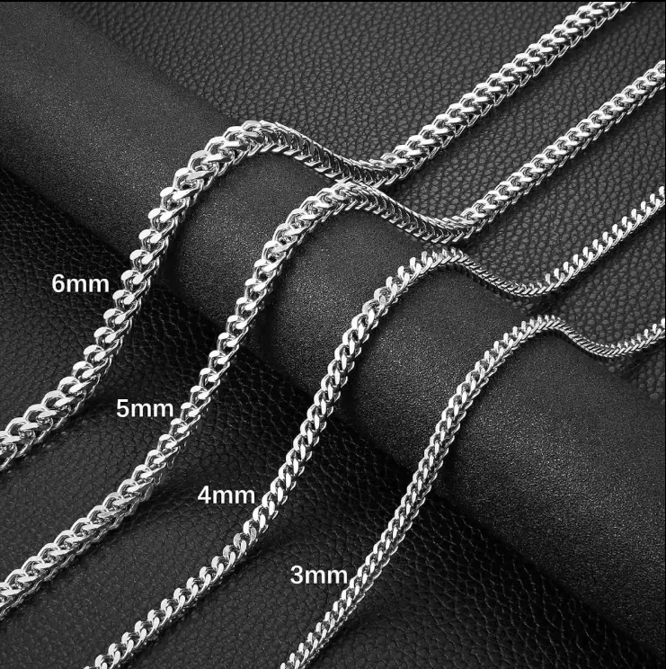 Men's Multi-Size Long Franco Chain & Link Necklace, High-Quality 316L Stainless Steel Square Links, Durable Hip Hop Jewellery for Daily Casual Wear, Party, Skin-Friendly, Solid, Men's Accessories, Boyfriend Gifts, Cool Gifts For Guys, Unisex