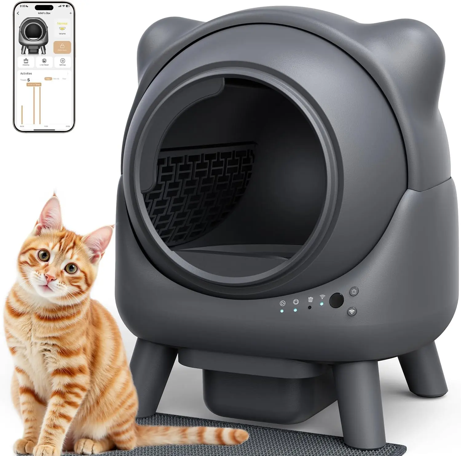 Self Cleaning Cat Litter Box, Automatic Pet Waste Solution for Multiple Cats with App Control & Odor Elimination Technology, Extra Large 65L Interior Space, Safety Sensors & 11L Waste Bin