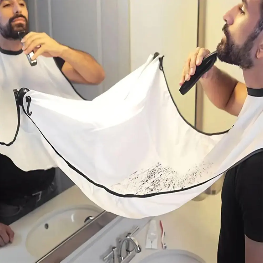 Men's Shaving Apron with Transparent Suction Cup, Beard Grooming Bib for Barbershop, Hair Salon Facial Hair Trimming Cloth, Barber Equipment