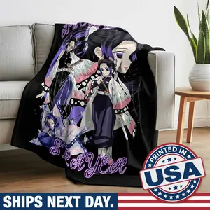 Demon Slayer Kimetsu No Yaiba Shinobu Kochō Luxurious Fluffy Throw Blanket for Couch Super Soft Cozy Flannel Fleece Decorative Portable Cute Blanket for Sofa, Bed, Home Officefor Adult, Gift, Pet & Travel Gift For Fan Manga Anime Lover YTK00081