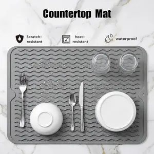【Bestseller】2pcs Silicone Dish Drying Mat Food Grade BPA Free Non Slip Heat Resistant Waterproof Countertop Table Trivet Coaster Cutting Board Mat Dish Rack Sink Protector for Kitchen Bathroom Coffee Bar Utensils Appliances Easy Clean Flexible Drain Mat
