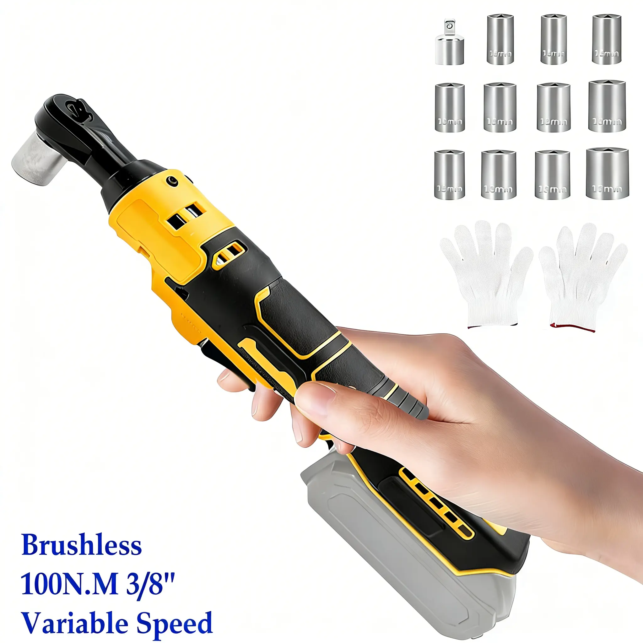 3/8" Rechargeable High Torque Cordless Ratchet Wrench - Compatible with DEWALT 20V Battery, Variable Speed Trigger, 45 Ft-lbs 400 RPM, Compact Body Fits Drawers, Great for DIY Bolt Jobs