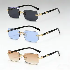 3-Pack Rimless Sunglasses Rectangle Fashion Popular Women Men Shades - Small Square Sun Glasses For Female Male Summer Traveling Oculos