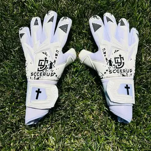 Sccerup GoalKeeper Gloves with Carry Bag - White Soccer Goalie Gloves Featuring Unique Design and Cross Logo