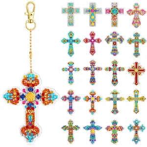 20 Pcs Diamond Art Painting Keychains Set for Adults,Double Sided Cross Shaped Diamond DIY Painting Keychains Gem for Beginners Adults DIY Crafts,Christmas Party Gifts,Hand Tools Kits