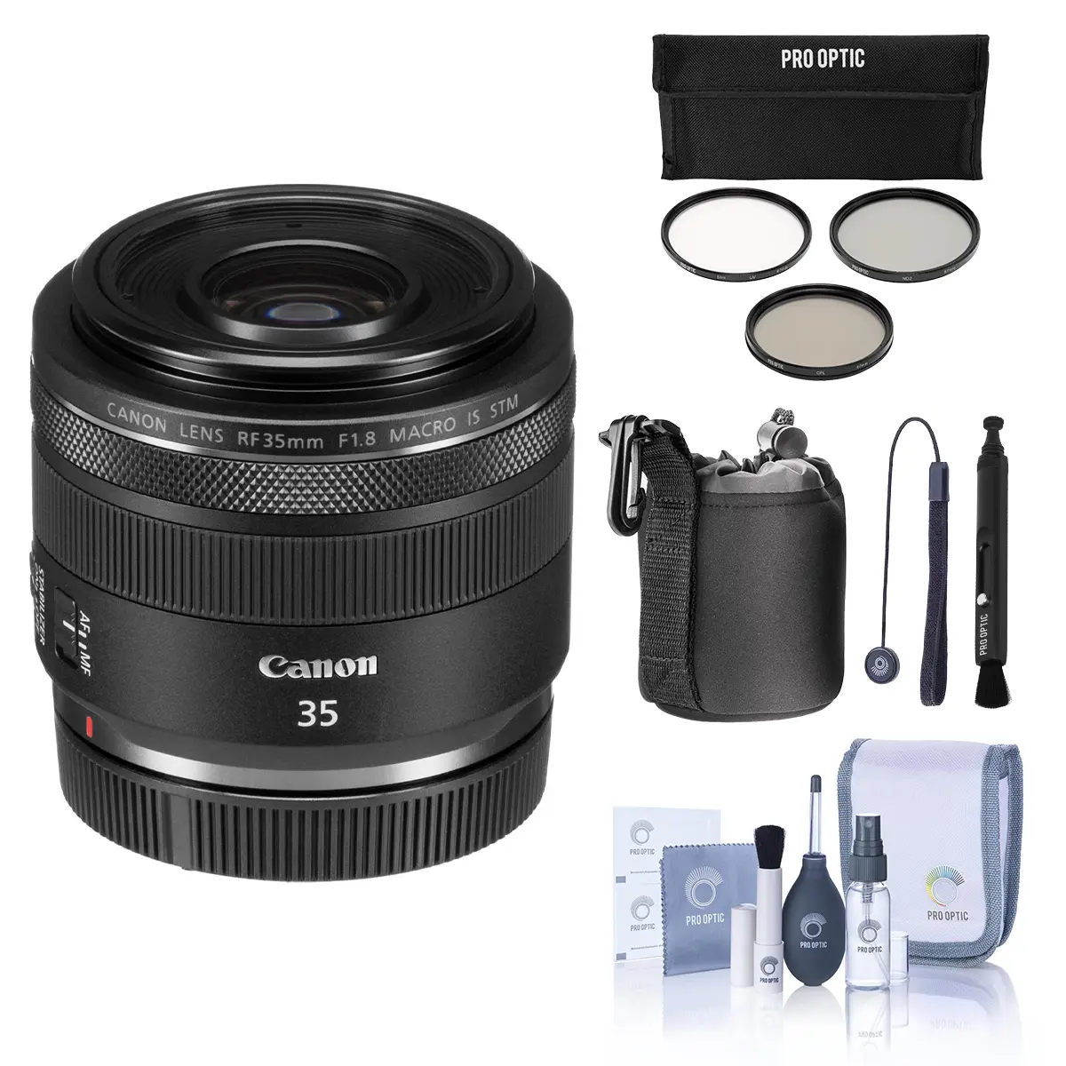 Canon RF 35mm f/1.8 Macro IS STM Lens, Bundle with ProOptic 52mm FIlter Kit, Cleaning Kit, Lens Cleaner, Lens Pouch, Lens Cap Tether