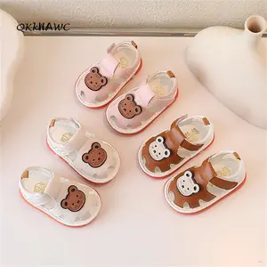 Male baby girl baby cute summer sandals Cue Bear Pattern squeaky shoes comfortable soft sole anti slip newborn walking shoes (11.5-13.5cm)
