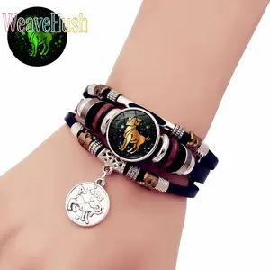 2026 New Arrival Luminous 12 Constellation Leather Bracelet for Women Men, Handmade Multi-Layer Beaded Couple Bracelet, Creative Zodiac Star Sign Wristband, Fashion Hand Jewelry for Daily Wear Dating Party & Perfect Birthday Anniversary Gift, Matching Bra