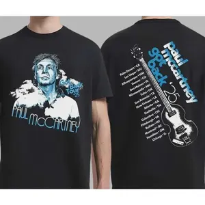 Paul McCartney Official Got Back Tour 2025 City Stops Tee Front & Back Slaps Soft Black Heavyweight Concert Fan T-Shirt for Men Graphic Print Streetwear