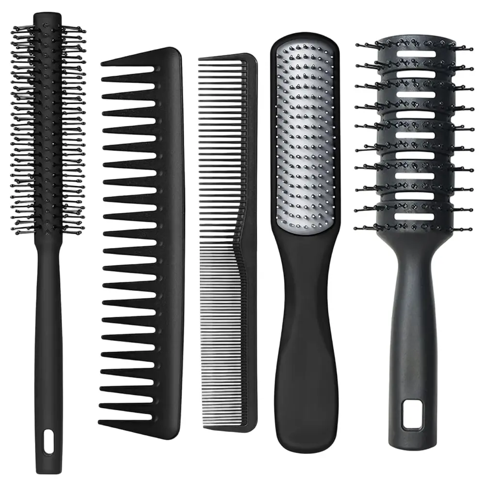 5Pcs Comb Set Hair Combs for Men, Fine and Wide Tooth Comb, Roller Brush for Adding Volume, Hair Styling Mens Comb for Styling and Grooming, Frosted Texture - Home Improvement.