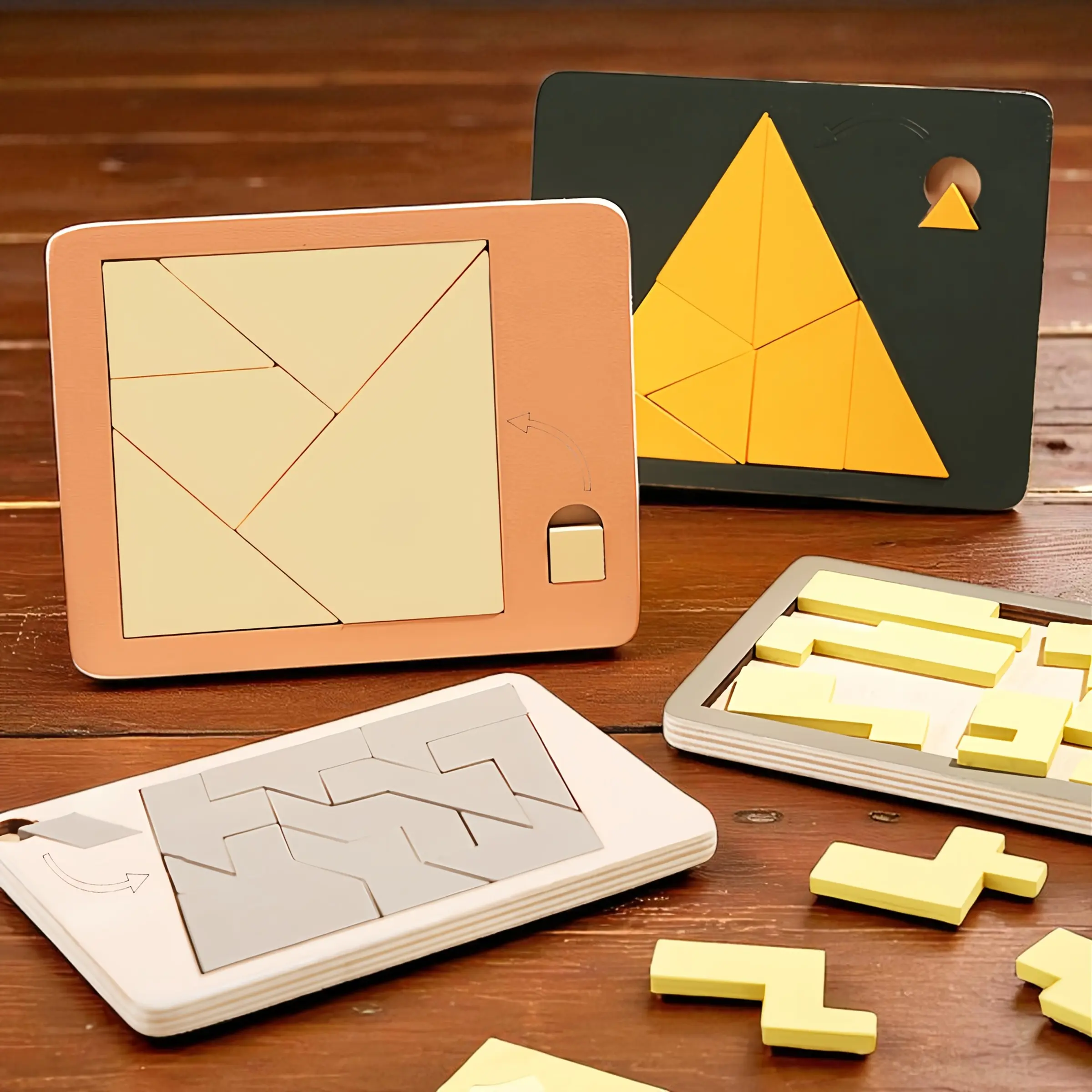Impossible Puzzle Brain Teaser Wooden Puzzle Set Geometric Puzzle Tangram Logic Game IQ Challenge Toy for Adults and Kids