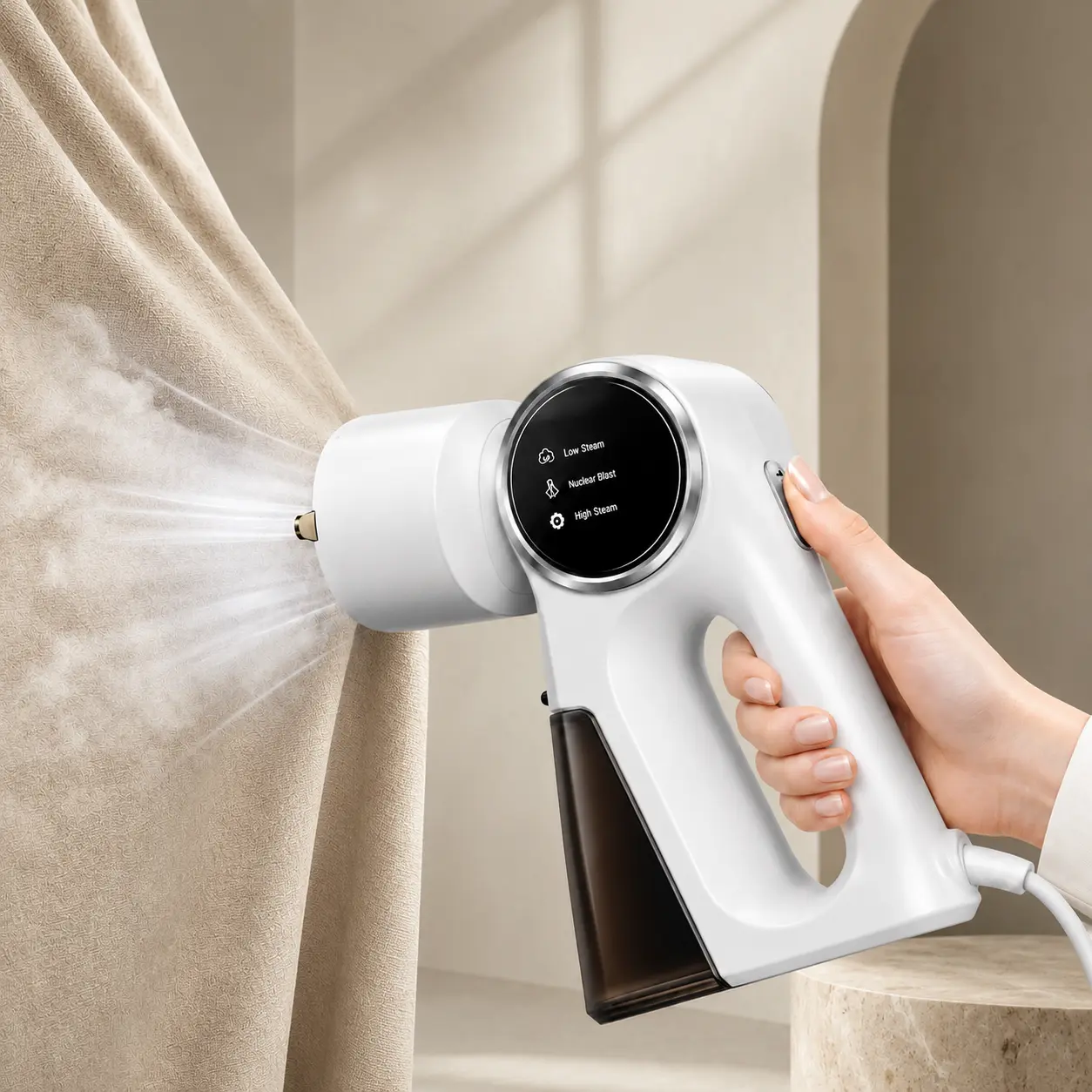 Vacuum Garment Steamer, 9oz Capacity, Suction Steamer & Iron 2 In 1, 3+3 Levels, LED Display, 30s Fast Heating, 6000Pa Suction for Fabric Grip, Home&Travel Clothing Steamer Iron, No-Leak Handheld Travel Steamer for 6+ Fabrics(110-240V)