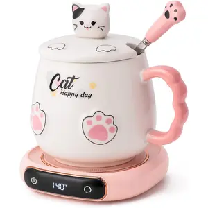 Coffee Mug Warmer & Cute  Mug Set, Beverage Cup Warmer for Desk  Office with Three Temperature Up to 140?/ 60?, Coffee Warmer for Cocoa Milk  Water Candle, 8 Hours Auto Shut Off
