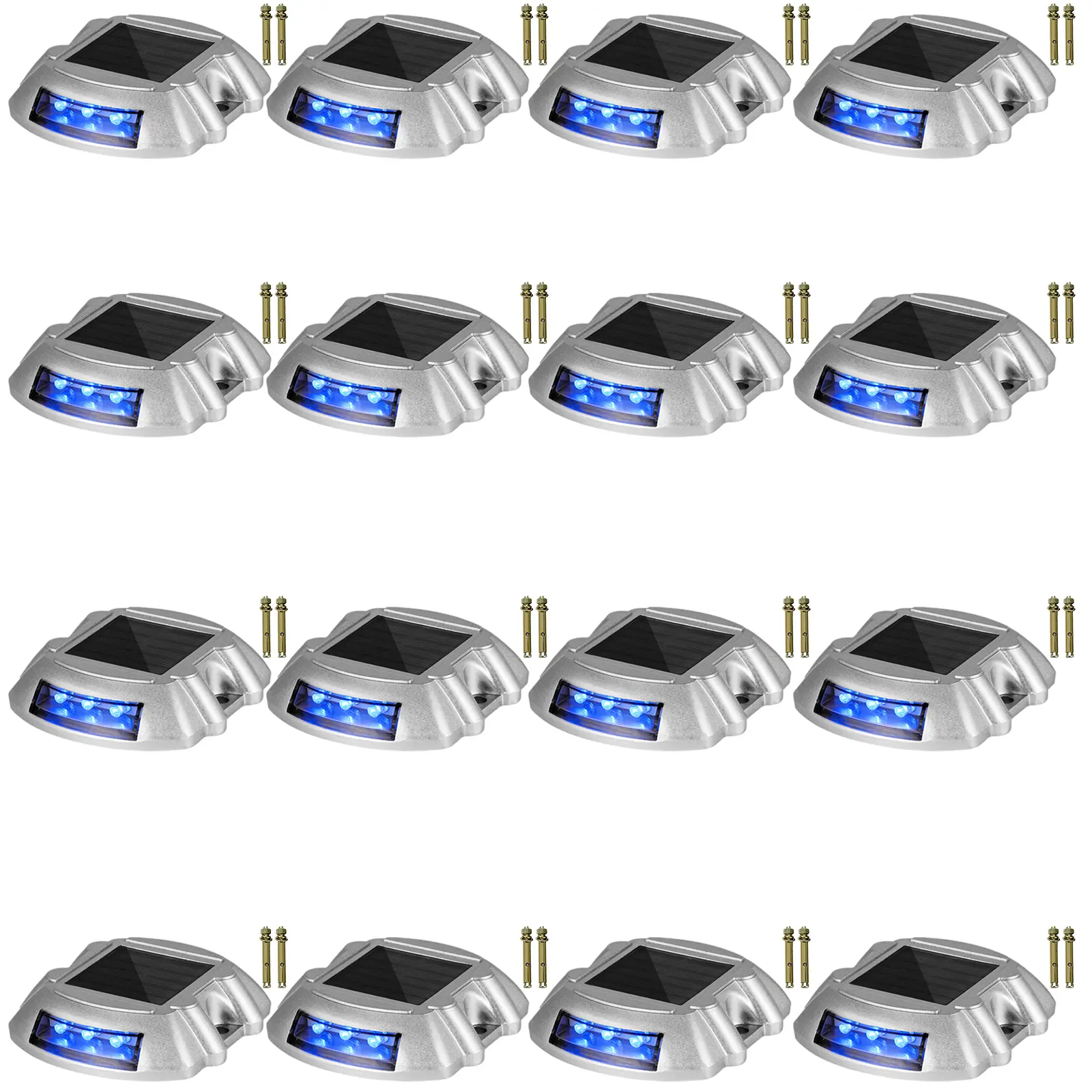 【Summerfinds】VEVOR Driveway Lights 16-Pack Solar Driveway Lights with Switch ButtonSolar Deck Lights WaterproofWireless Dock Lights 6 LEDs for Path Warning Garden Walkway Sidewalk StepsLED Bright Blue