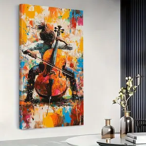 Abstract Cello Art: Large, vibrant abstract cello wall art |   Modern poster featuring colorful abstract figures, spring/summer aesthetic, home and office decor