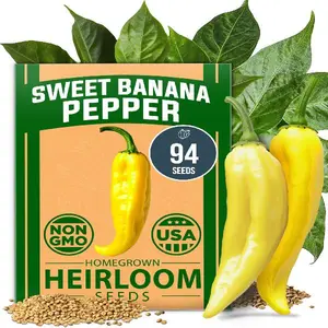 Banana Pepper Seeds Pack – 94 Non-GMO Heirloom Seeds, High Germination Vegetable Seeds – Grow Sweet Pepper Seeds Indoors or Outdoor Garden (Capsicum annuum)