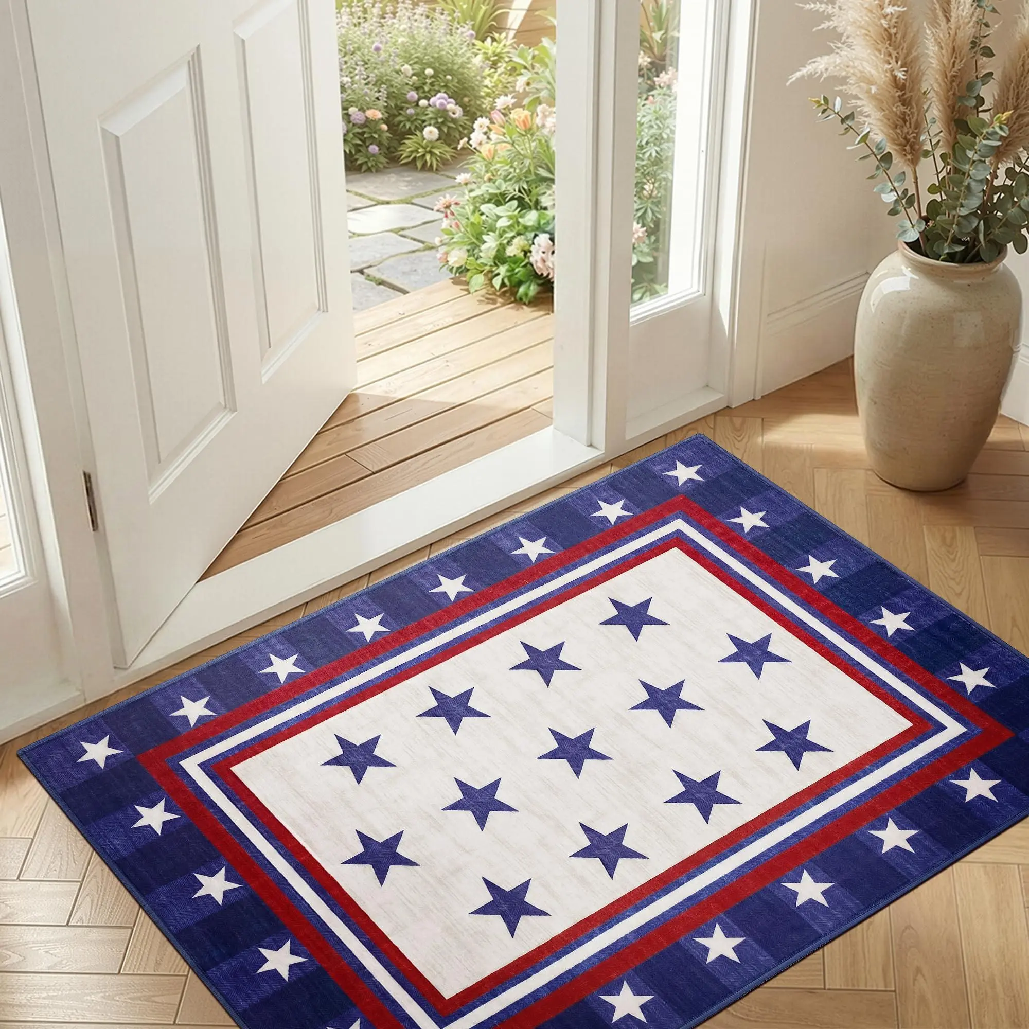 Garvee American Flag Rug 2x3, Washable USA Patriotic Area Rug with Non-Slip Backing, Low Pile Indoor Mat for Entryway, Bedroom, Kitchen, Living Room, Office, Front Door, Blue Beige