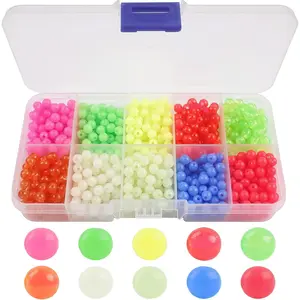 Fishing Beads Assortment Kit, 1000pcs 5mm Fishing Line Beads Round Plastic Fish Rig Beads Mix 10 Colors Luminous Fishing Bait Eggs Lures Tackle Accessories