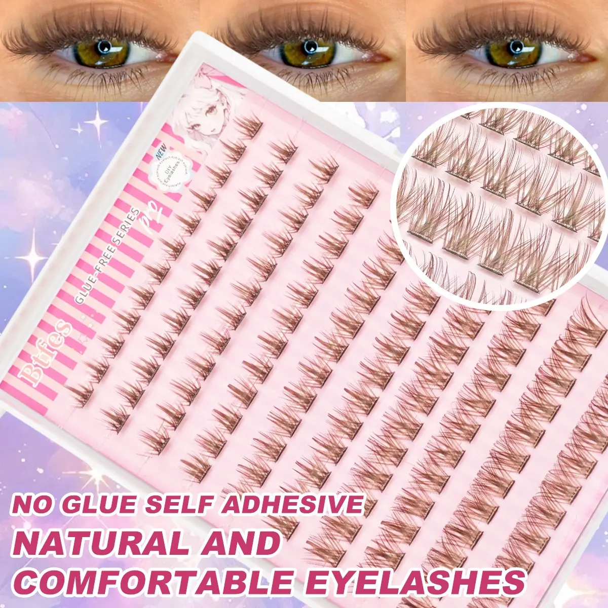 120pcs Brown Self Adhesive Eyelashes Natural Look Pre Glued Lashes DIY Eyelash Extension Suitable For Daily Use Japanese & Korean Makeup Tools Lash Clusters, Individual Eyelashes, Fake Lashes, Eyelash Falsies